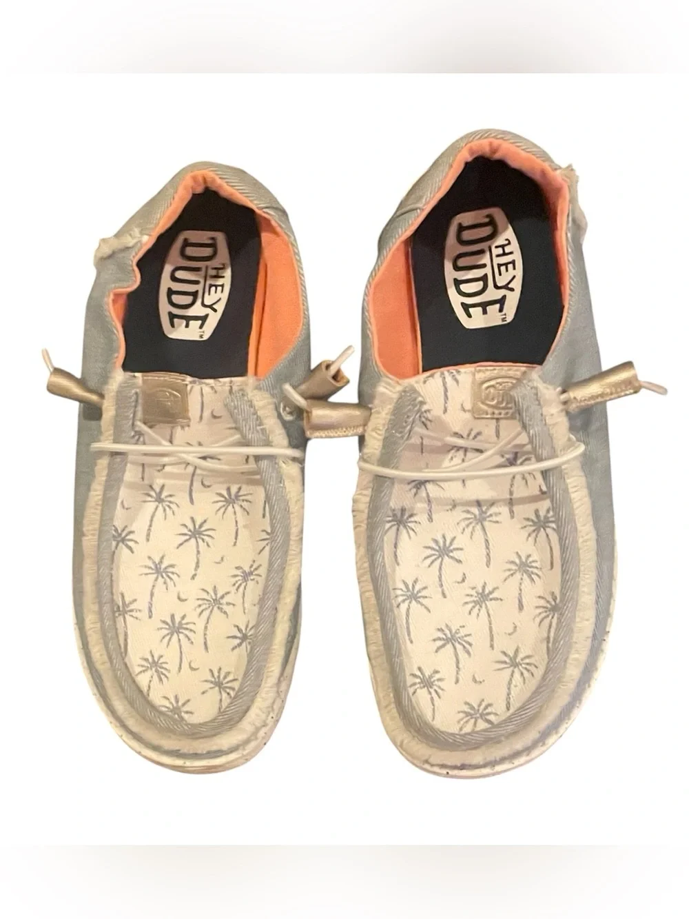 Hey Dude Beige Palm-Print Slip-On Loafers with Coral Lining - Picture 2 of 7